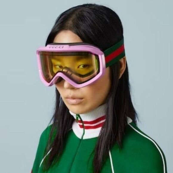 Gucci GG1210S 004 Sunglasses Ski Goggles Mask Pink Shield Frame, Yellow Lenses - Picture 11 of 14